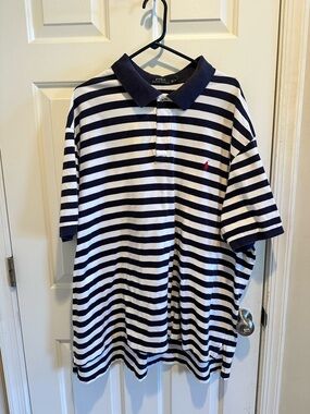 Polo Ralph Lauren Navy & White Striped Polo Shirt 4XB Golf Preppy Classic